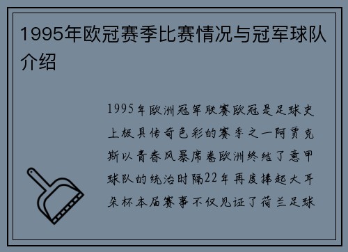 1995年欧冠赛季比赛情况与冠军球队介绍