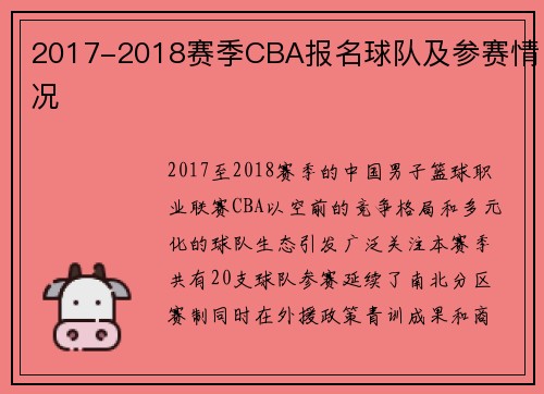 2017-2018赛季CBA报名球队及参赛情况
