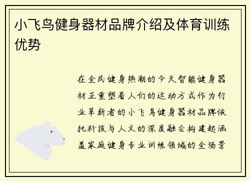 小飞鸟健身器材品牌介绍及体育训练优势