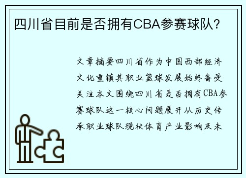 四川省目前是否拥有CBA参赛球队？